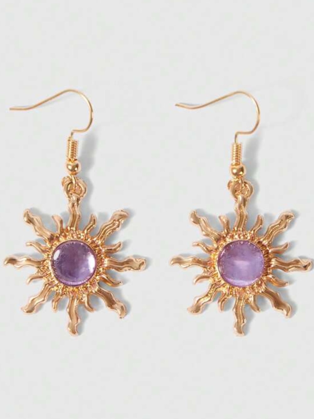 Gold Sun Earrings with Lavender Center Cabochon